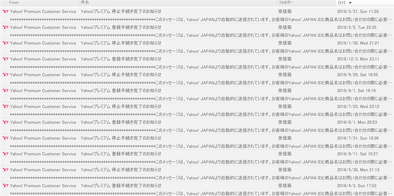 Yahooプレミアム会員の登録と解約を繰り返してきた履歴